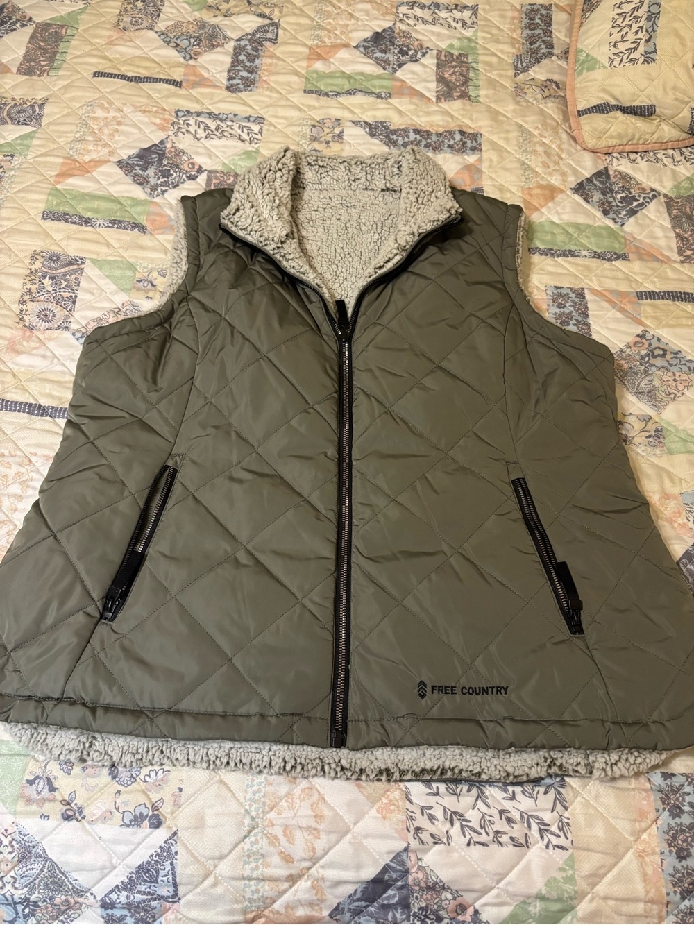 Free Country Olive Green Quilted Sherpa-Lined Vest